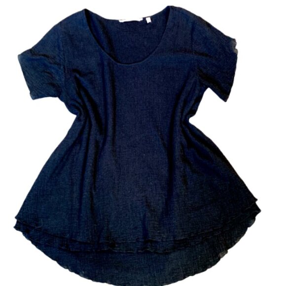 Soft Surroundings M Black Jacinda BOHO Layer Gauze Top Split Flutter Sleeve 34E - Picture 2 of 9